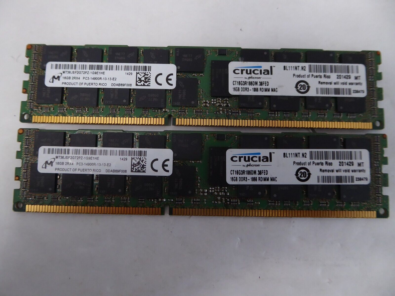 Lof of 2 Crucial Micron MT36JSF2GT2PZ-1G9E1HE DDR3-1866 16GB Memory RAM