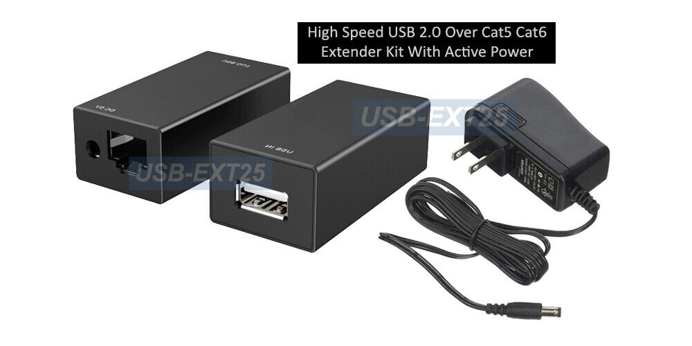 High Speed USB 2.0 Over Cat5E Cat6 Extender Kit With Active Power