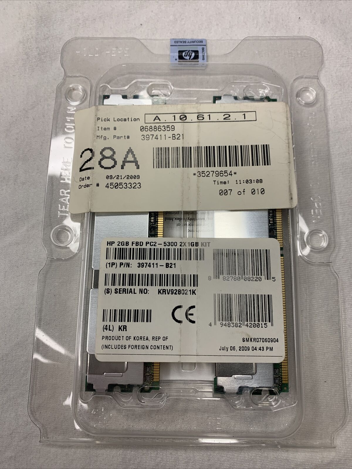 HP 2GB FBD PC2- 5300 2X 1GB Kit
