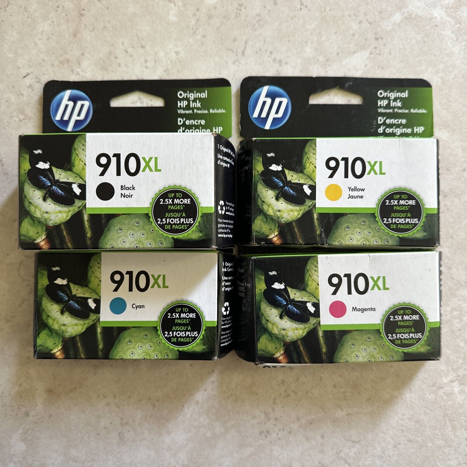 x4 New OEM HP 910XL Black Color Ink set 910 XL 8020 8025 4 Pack In Box Exp 22-23