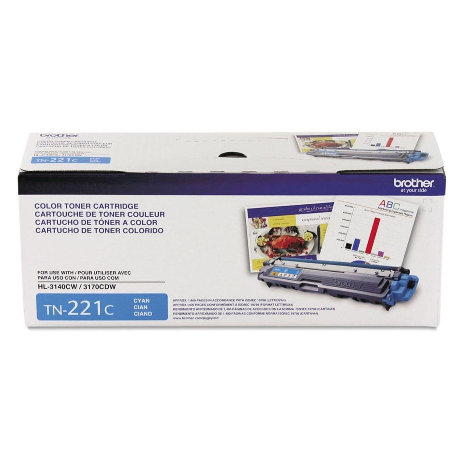 Brother TN-221C Cyan Printer Toner Cartridge, 1400 Page Yield New Damaged Box