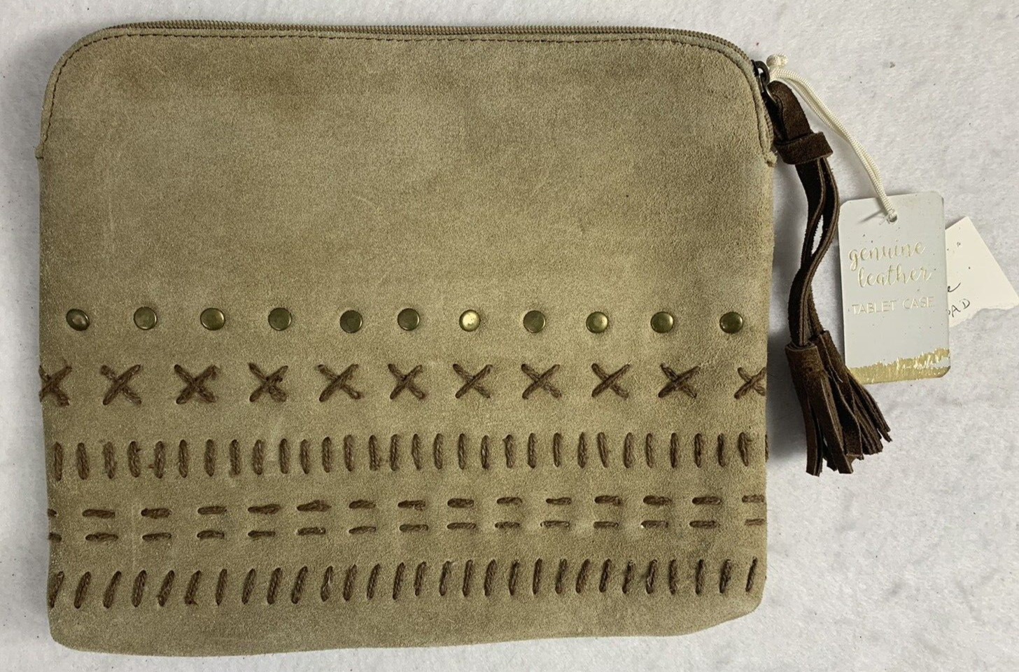 Genuine Suede Leather Studded & Stitched Tablet Case 9\