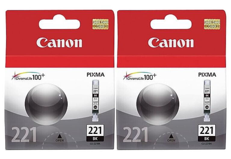 New Genuine Canon CLI-221 Black 2 PK Ink Cartridges PIXMA iP3600 MP620 MX680