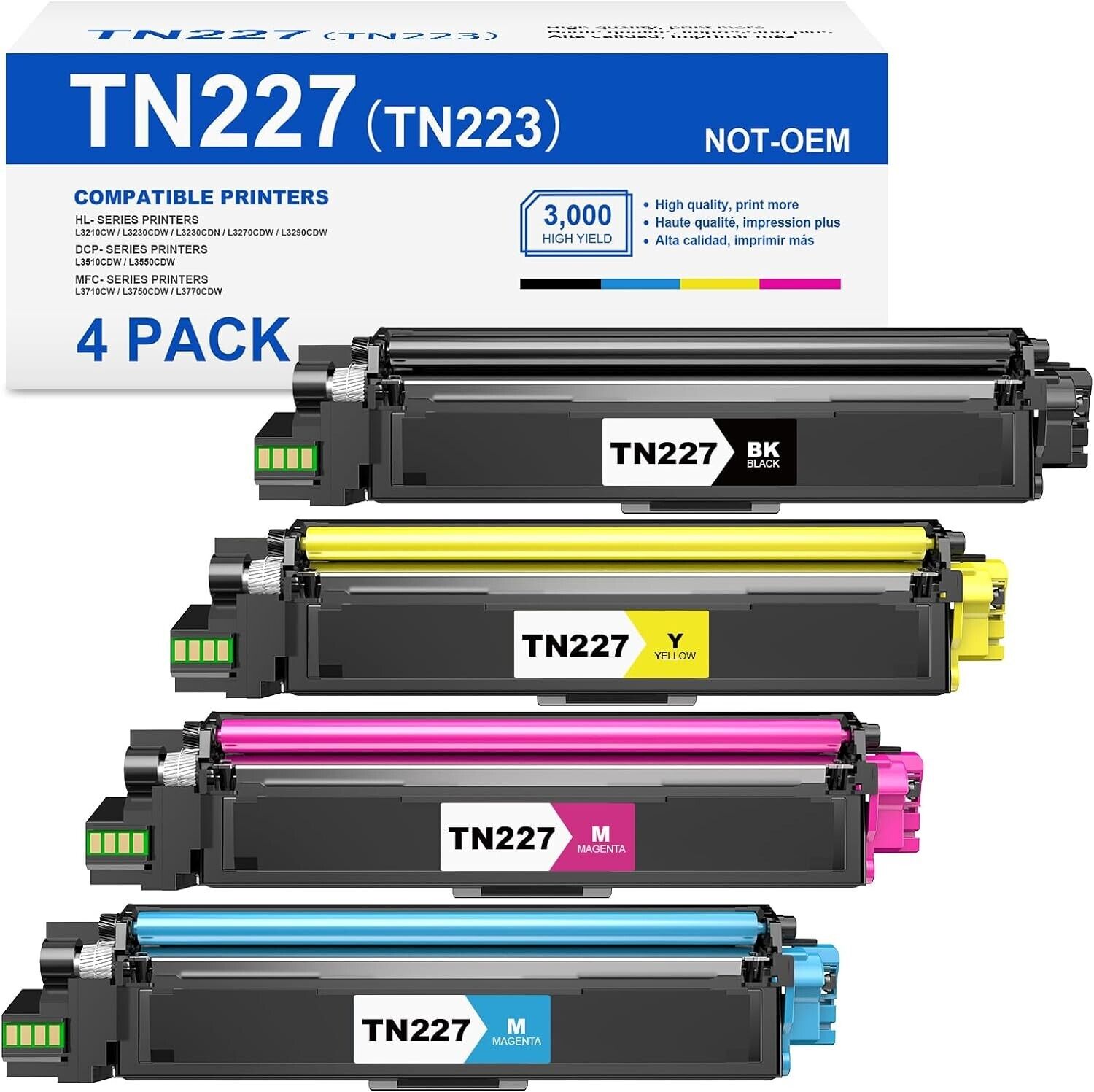TN-227BK/C/M/Y High Yield Toner Cartridge for Brother TN227 TN-227