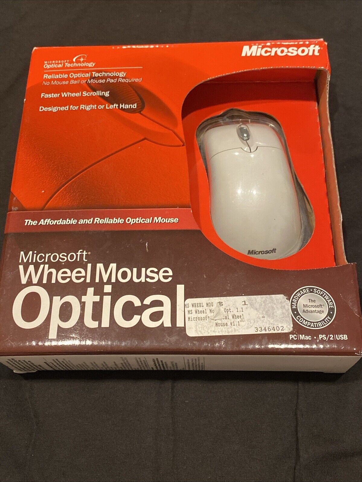 Vintage Microsoft Wheel Mouse Optical Mouse White USB PS - White X08-71117A