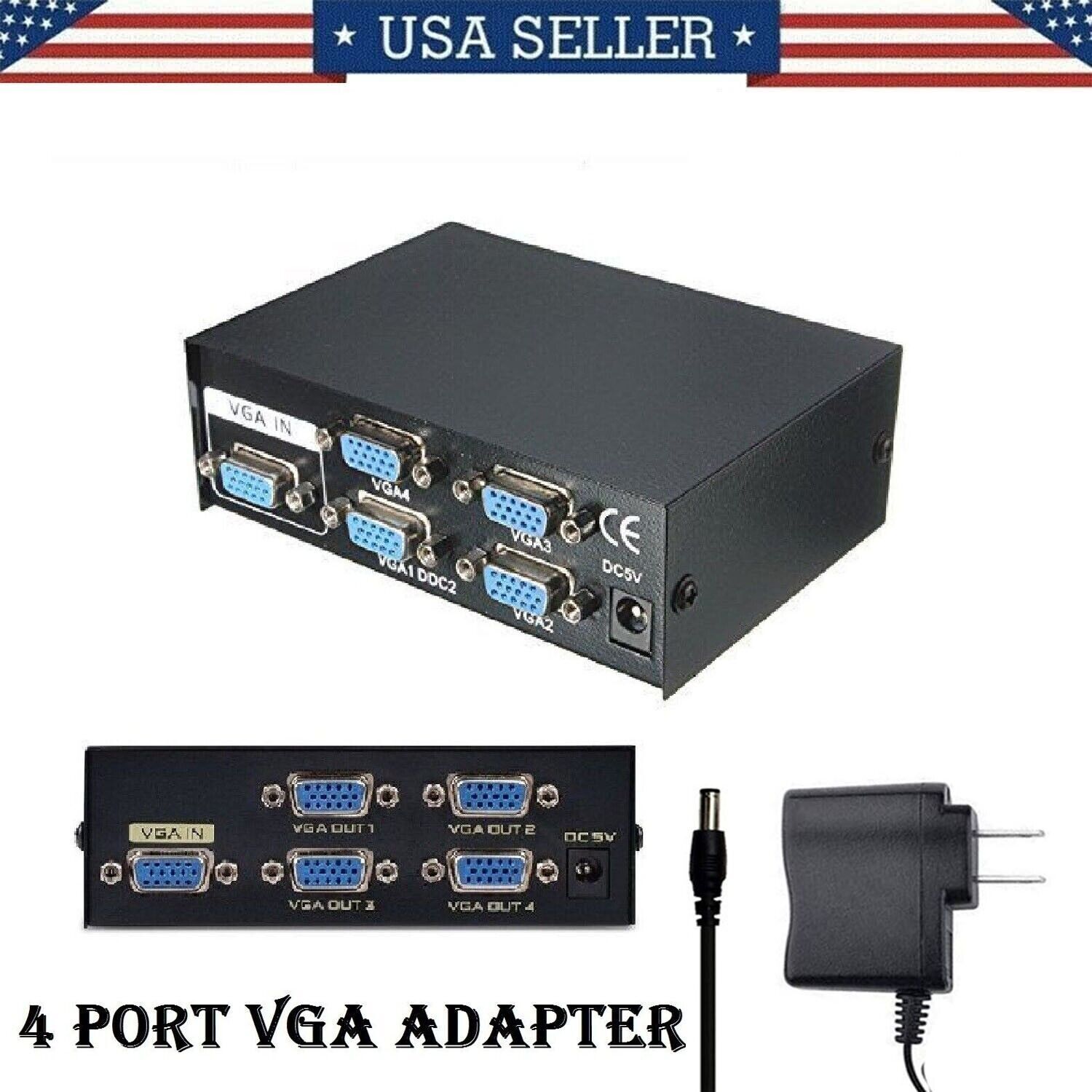 4 Port VGA Splitter Adapter 1080P Full HD Audio Video Converter For TV Laptop PC