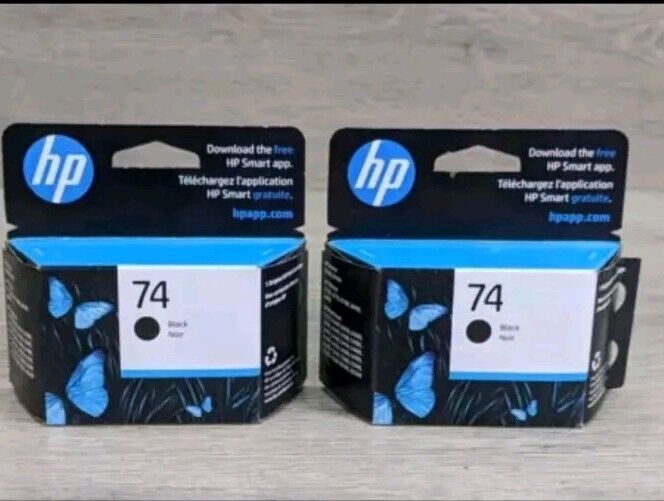 Two (2) Genuine HP 74 (CB335WN) Black Noir Ink Cartridges EXP