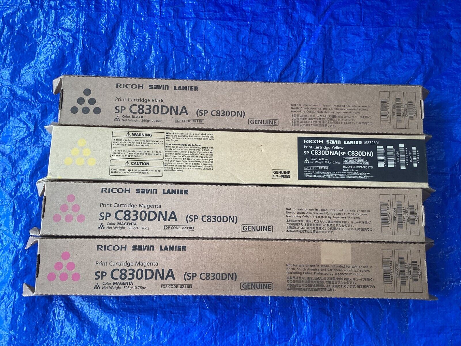 NEW Lot of 4, Ricoh SP-C830DNA Black/Yellow/2 Magenta Toner Cartridges