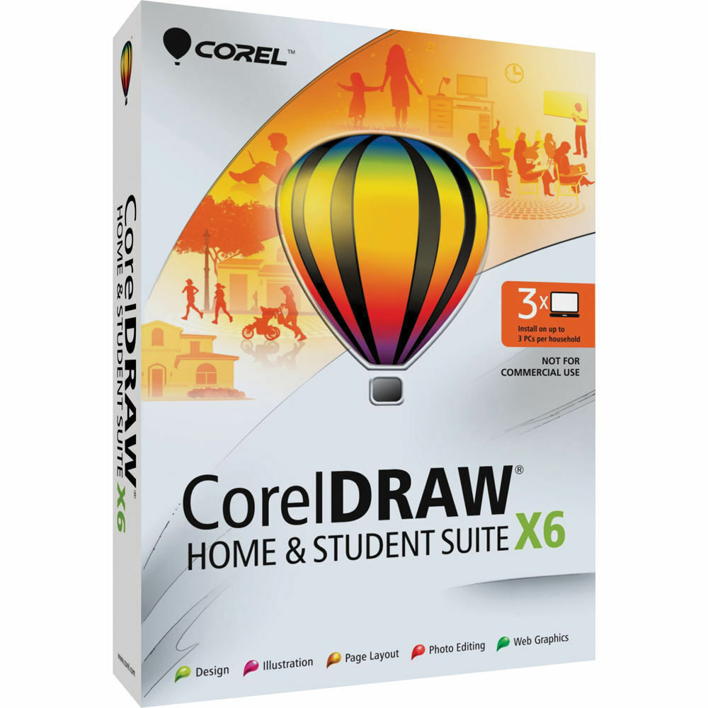Corel CorelDRAW Home & Student Suite X6 3 Users Graphic Design Suite for Windows
