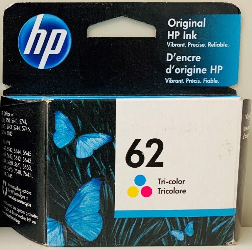 New Genuine HP 62 Color Ink Cartridges, Officejet 8040 ENVY 8000