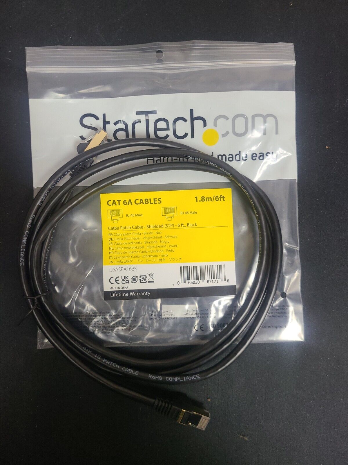 StarTech.com C6ASPAT6BK 6 ft. Cat 6A Black Shielded Network Ethernet Cable