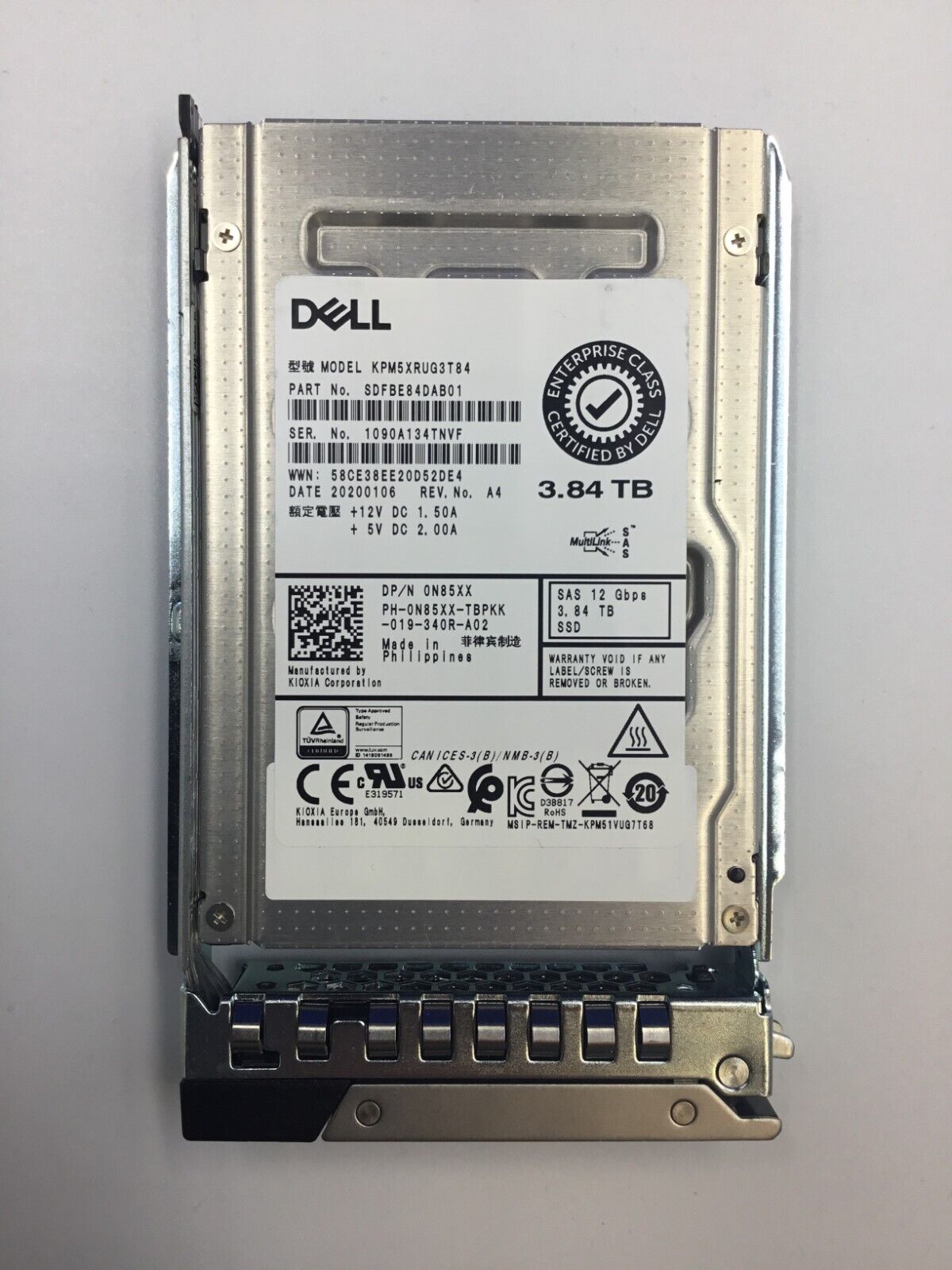 Dell N85XX 3.84TB SAS RI 12Gb/s 2.5in SSD 0N85XX KPM5XRUG3T84