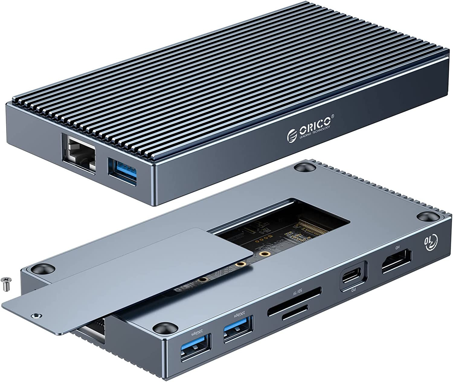 USB C Docking Station with M.2 Nvme SSD Enclosure, ORICO 9-In-1 USB-C Hub Adapte