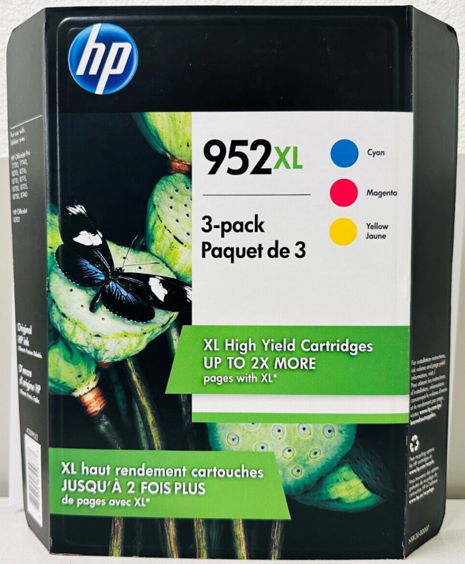 Genuine HP 952XL Cyan Magenta Yellow 3PK Ink Cartridges No Box