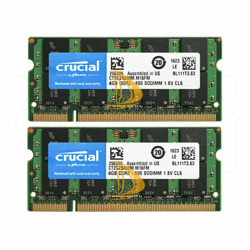 Lot Crucial 8GB 4GB 2GB 2RX8 PC2-6400 DDR2-800MHz 1.8V SODIMM RAM Laptop Memory*