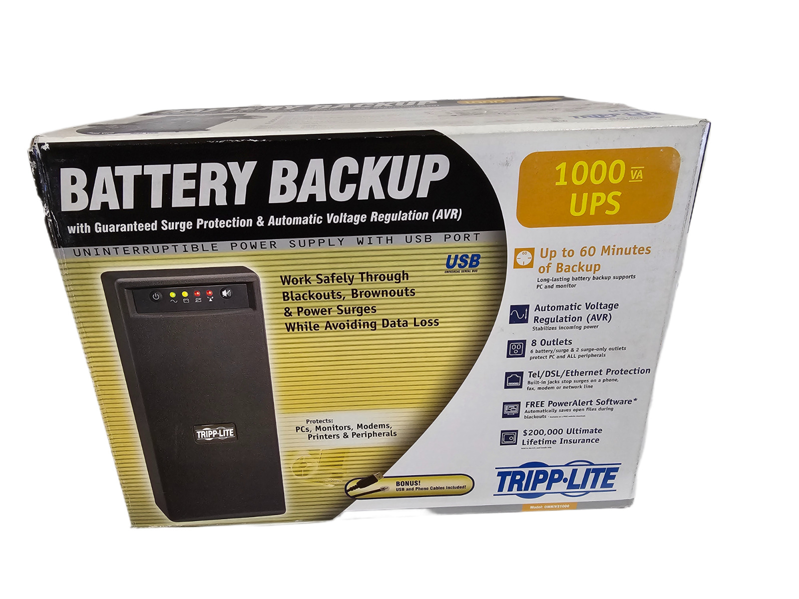 NEW Tripp-Lite Battery Backup OMNIVS1000 1000VA UPS 8 Outlets w/ USB Port