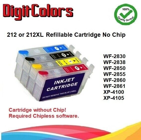 212XL Alternative No Chip Refillable Cartridge fits  for WF-2850 XP-4100 XP-4105