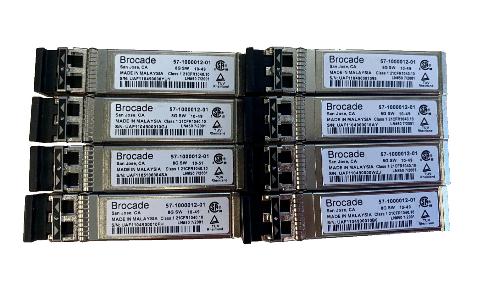Lot of 8 Brocade 57-1000012-01 8Gbps 850nm SFP+ Transceiver XBR-000147 5100 5300