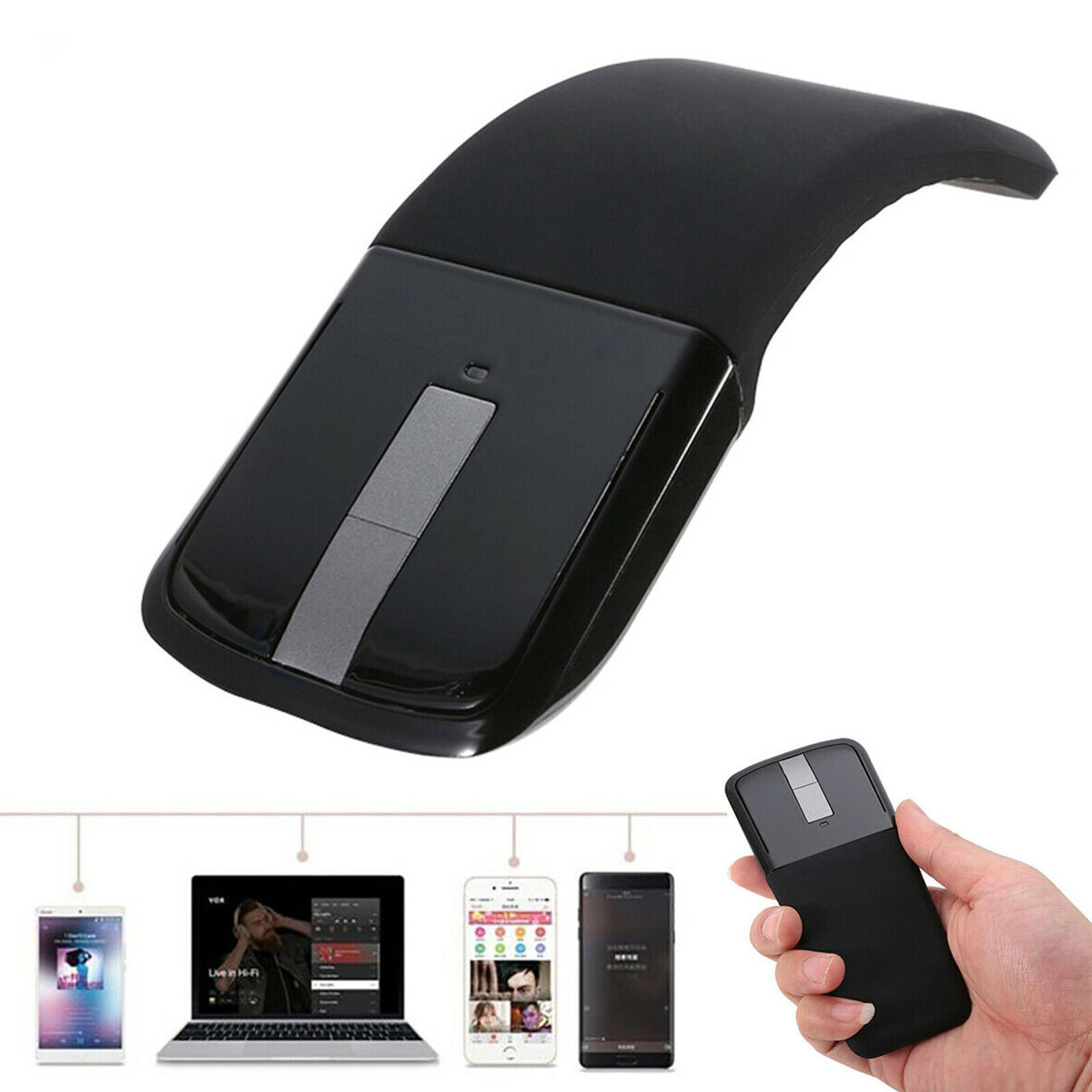 2.4GHz Foldable Arc Touch Wireless Mouse Optical Mice With USB Receiver lot MY