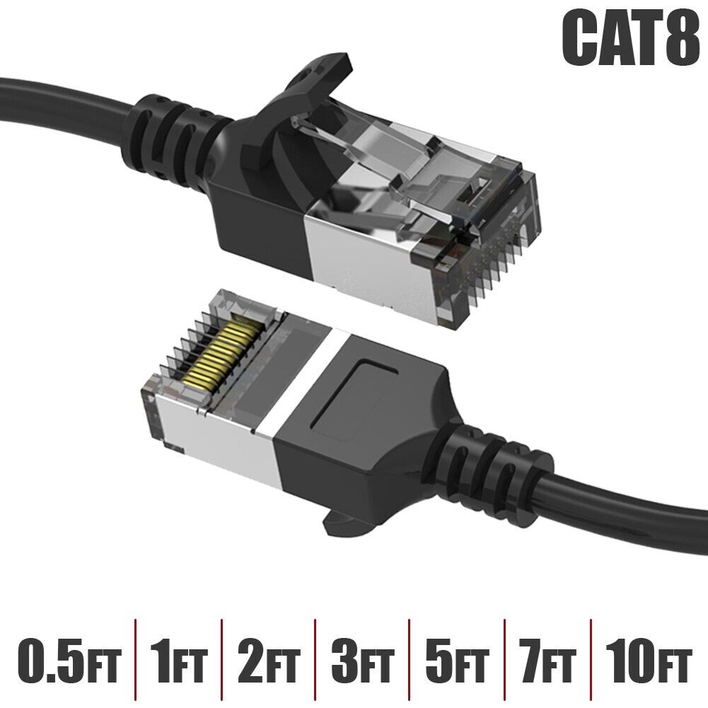 0.5 - 10FT Cat8 RJ45 Network LAN Ethernet Shielded Patch Cable Slim Cord 30AWG
