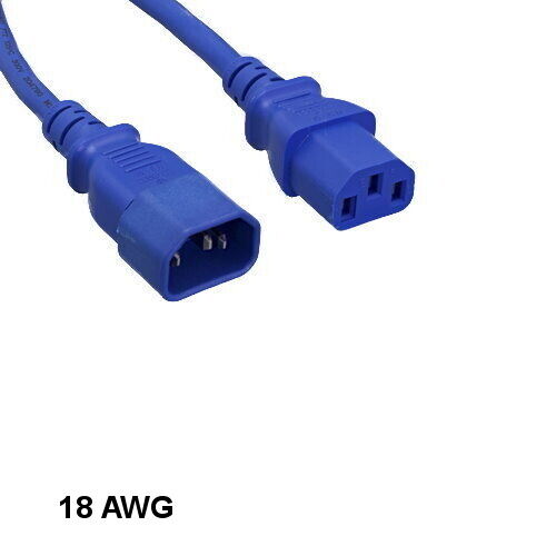 LOT10 Blue 8\' Standard Power Extension Cord IEC-60320 C13 to C14 18AWG 10A/250V