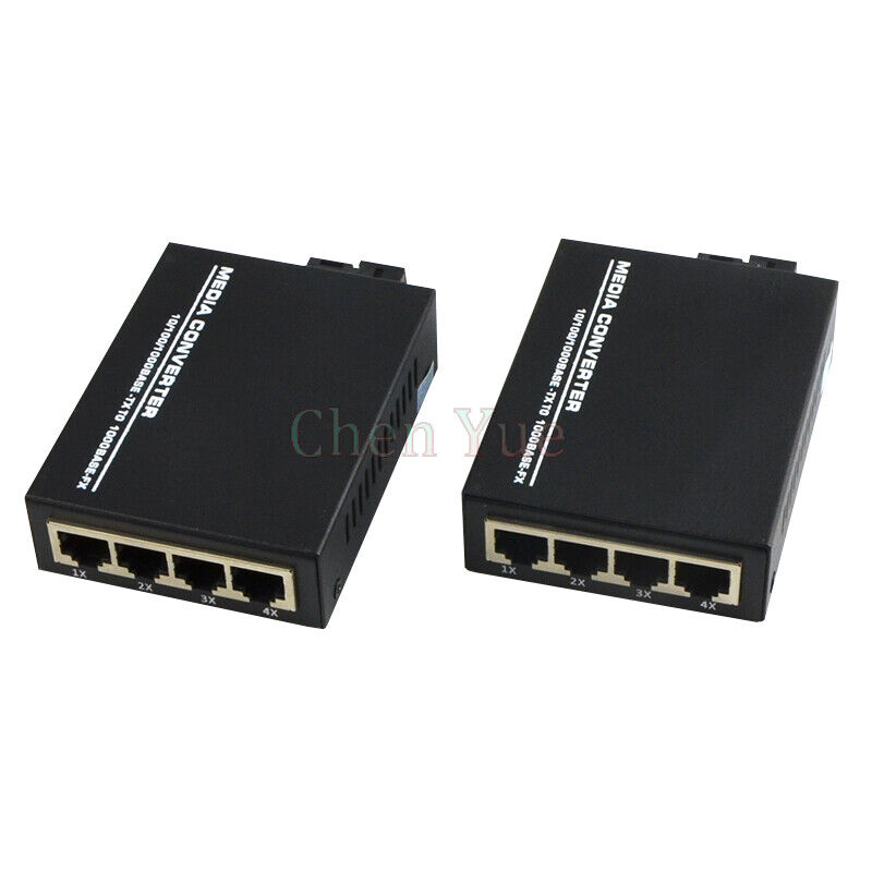10/100/1000Mbps Gigabit Ethernet Media Converter SM Optic Fiber 4 RJ45 1 SC Port