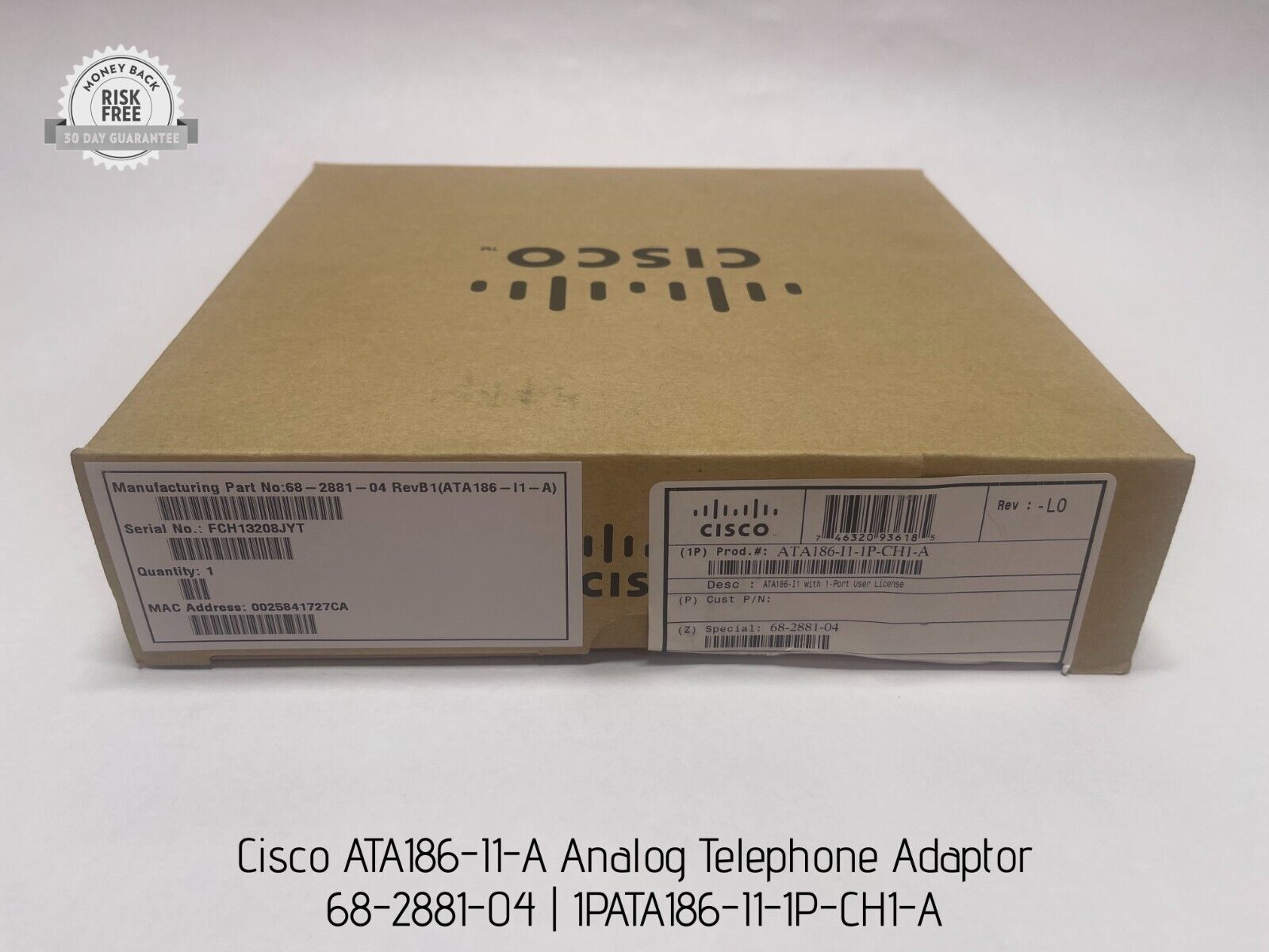 Cisco ATA186-I1-A Analog Telephone Adaptor, 68-2881-04, 1PATA186-I1-1P-CH1-A