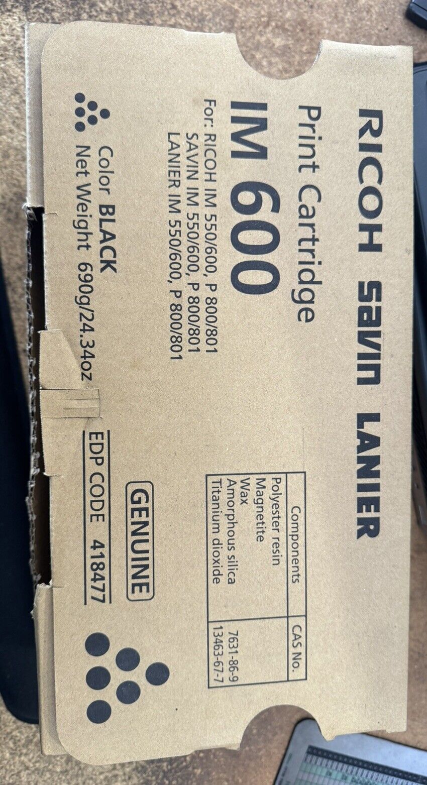Ricoh 418477 Black Toner Cartridge for IM 550 IM 600 P800 P801 New Open Box