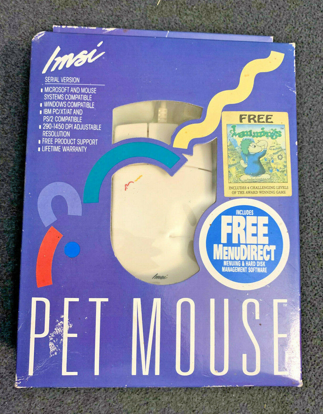 RARE Vintage IMSI PET MOUSE 3 Button Windows Mouse with 9 Pin Connector in Box