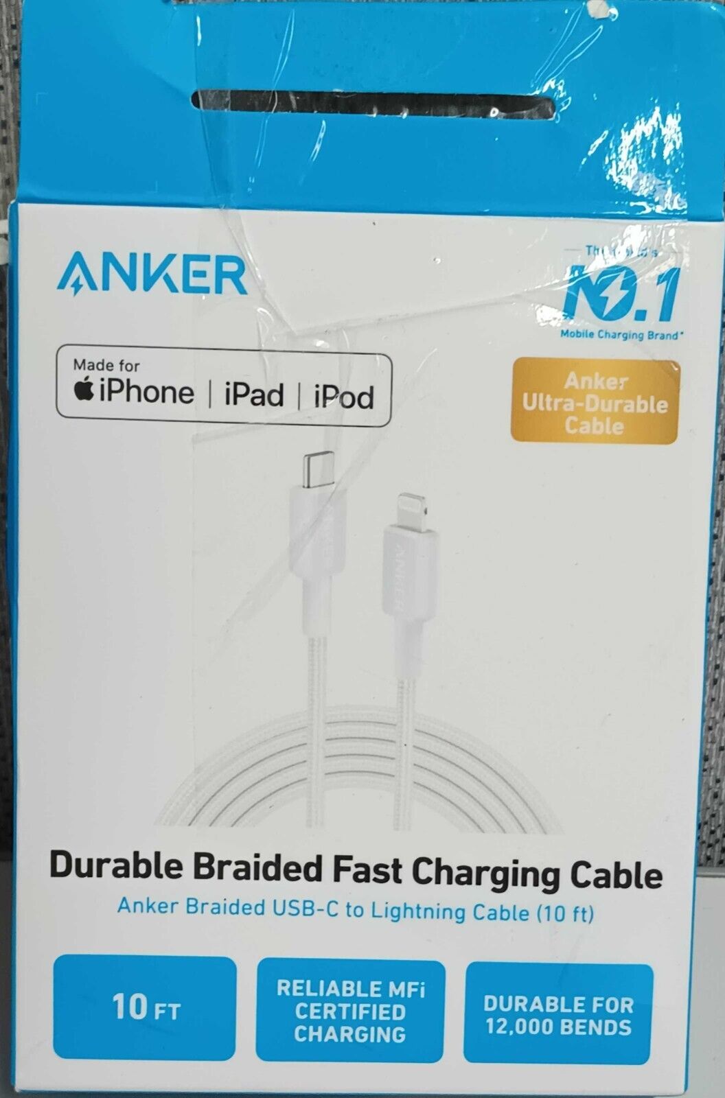 Anker 10' Bio-Braided Lightning to USB-C ECO Friendly Fast Charging Cable -White