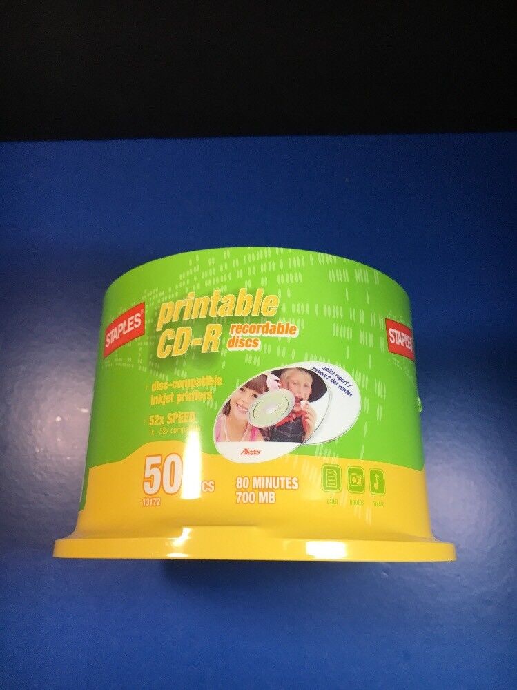 Staples Printable CD-R Recordable 50 Discs 80 Minutes 700MB 