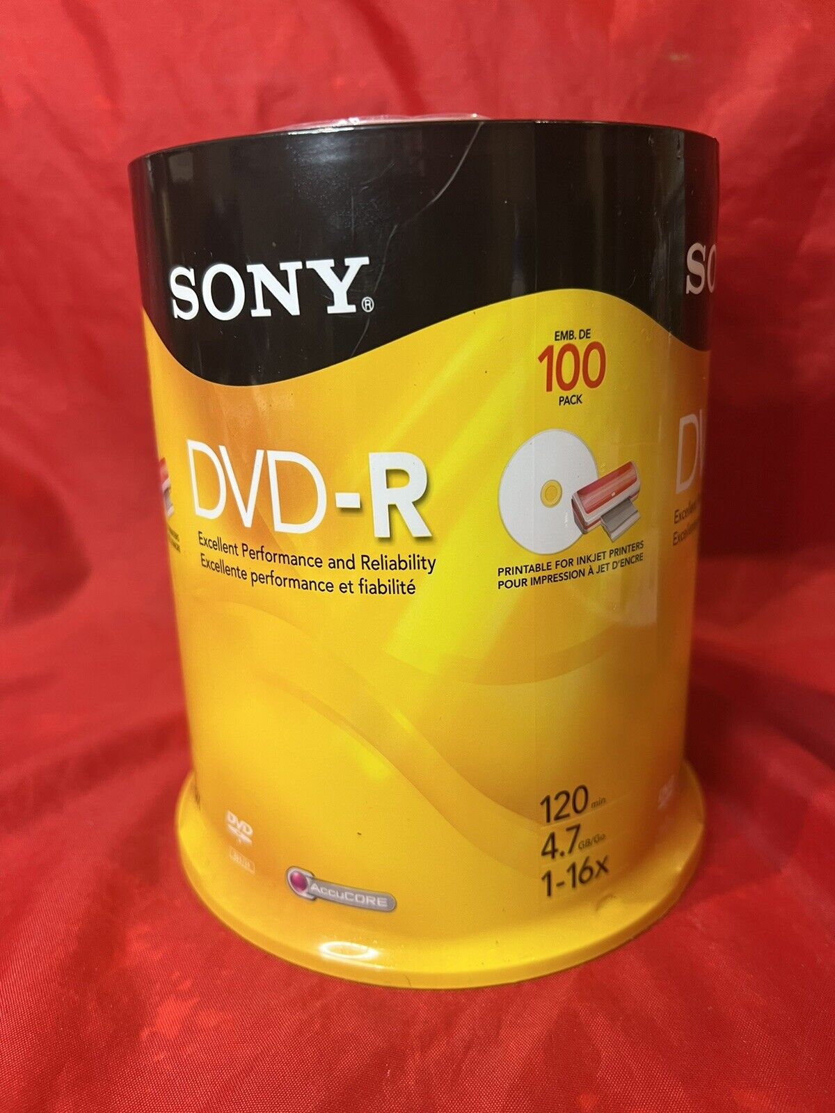 SONY DVD-R DISCS 4.7GB 16x INK JET PRINTABLE 100 PACK NEW IN PACKAGE SEALED