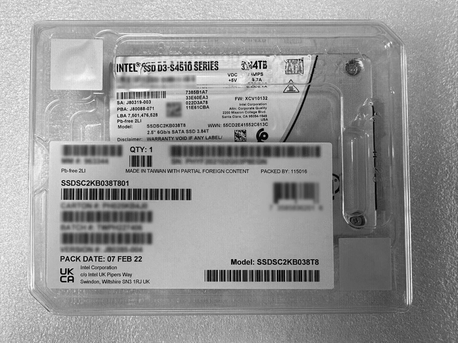 New Intel SSD D3-S4510 Series 3.84TB SATA 6Gbps 2.5