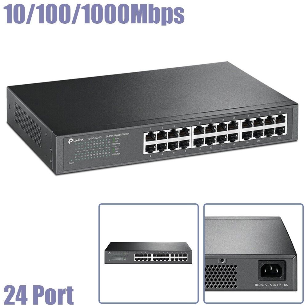 24-Port 10/100/1000Mbps Network LAN Ethernet Gigabit Desktop Switch RJ-45 Laptop