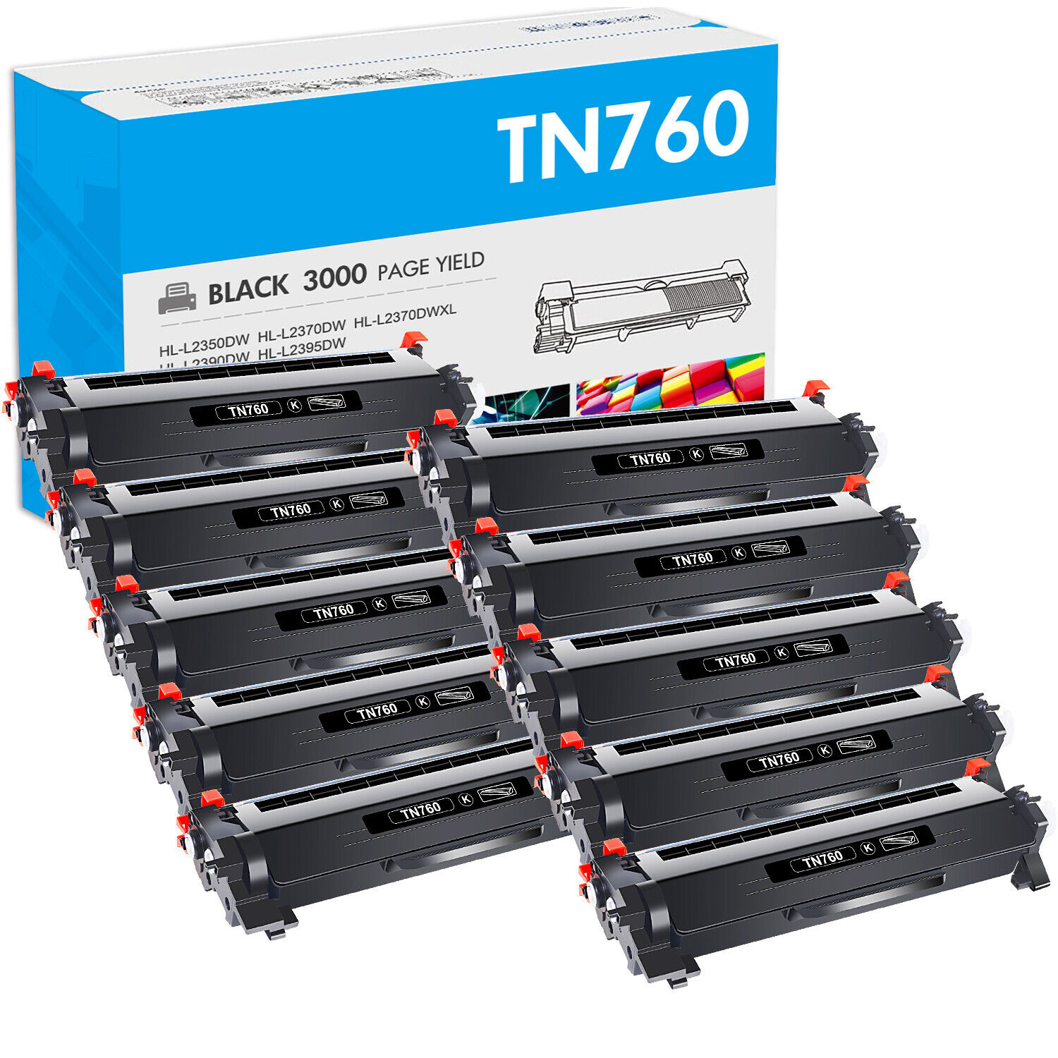 10 Pack TN760 Toner Cartridge for Brother TN-760 MFC-L2710DW HL-L2370DW L2350DW