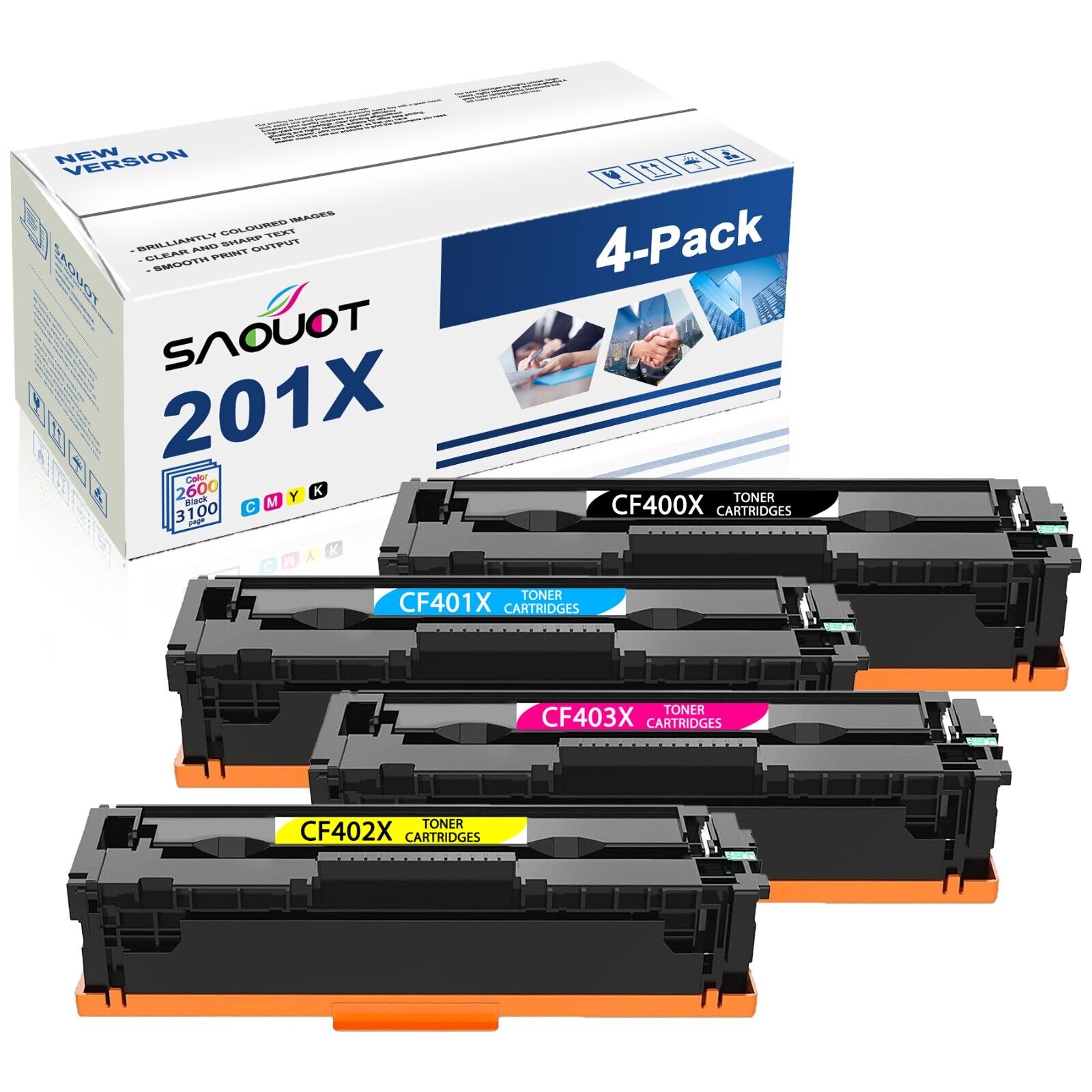 4 Pack 201X High Yield Toner Replacement for HP CF400X MFP M277c6, 1K/1C/1M/1Y