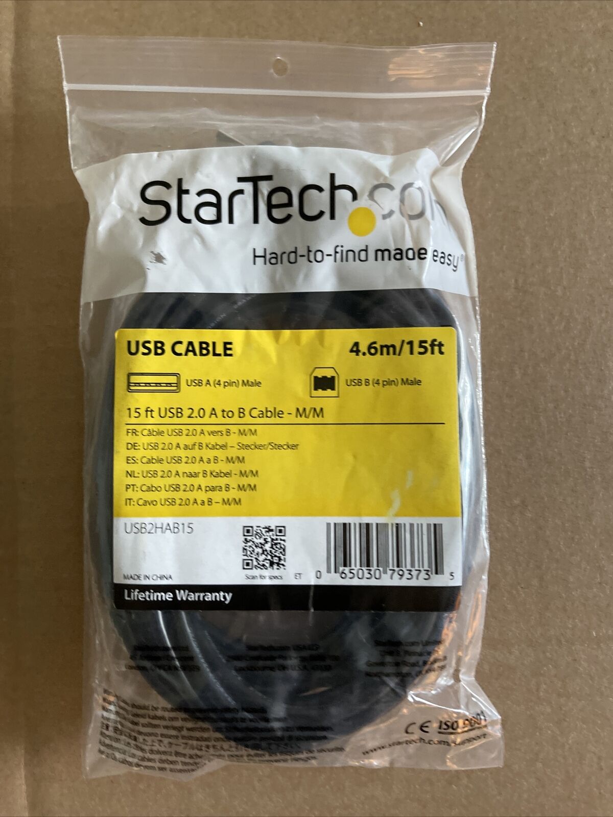 StarTech USB2HAB15 StarTech.com 15 ft USB 2.0 A to B Cable - M/M - USB - 15 ft