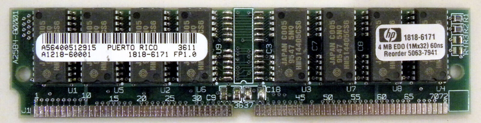 HP 16MB=4x4mb EDO 72Pin 60ns RAM SIMM 1818-6171 Low-Profile Upgradable 