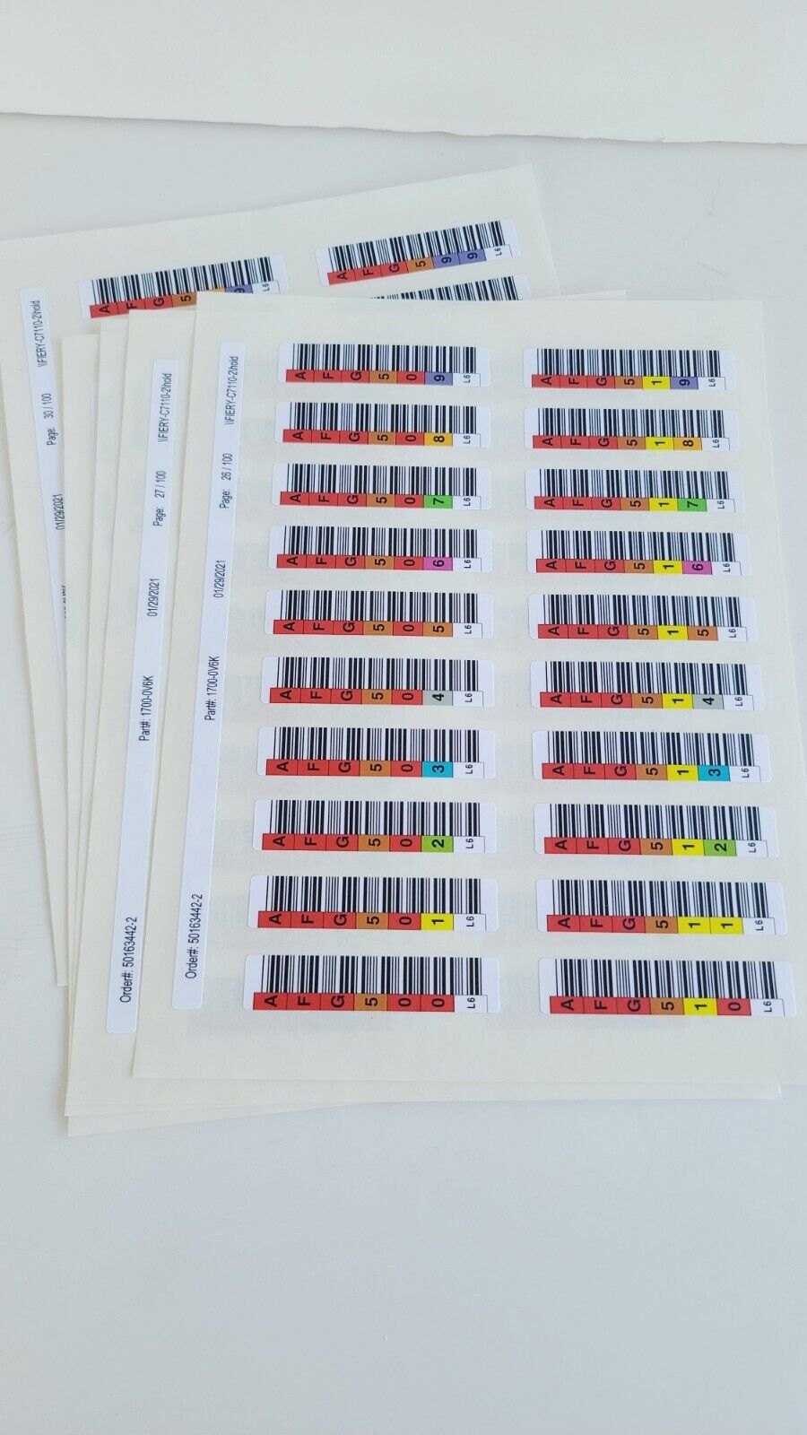 LTO6 Tape Media Cartridge Barcode Labels - Sheet of 20 Printed Vertical