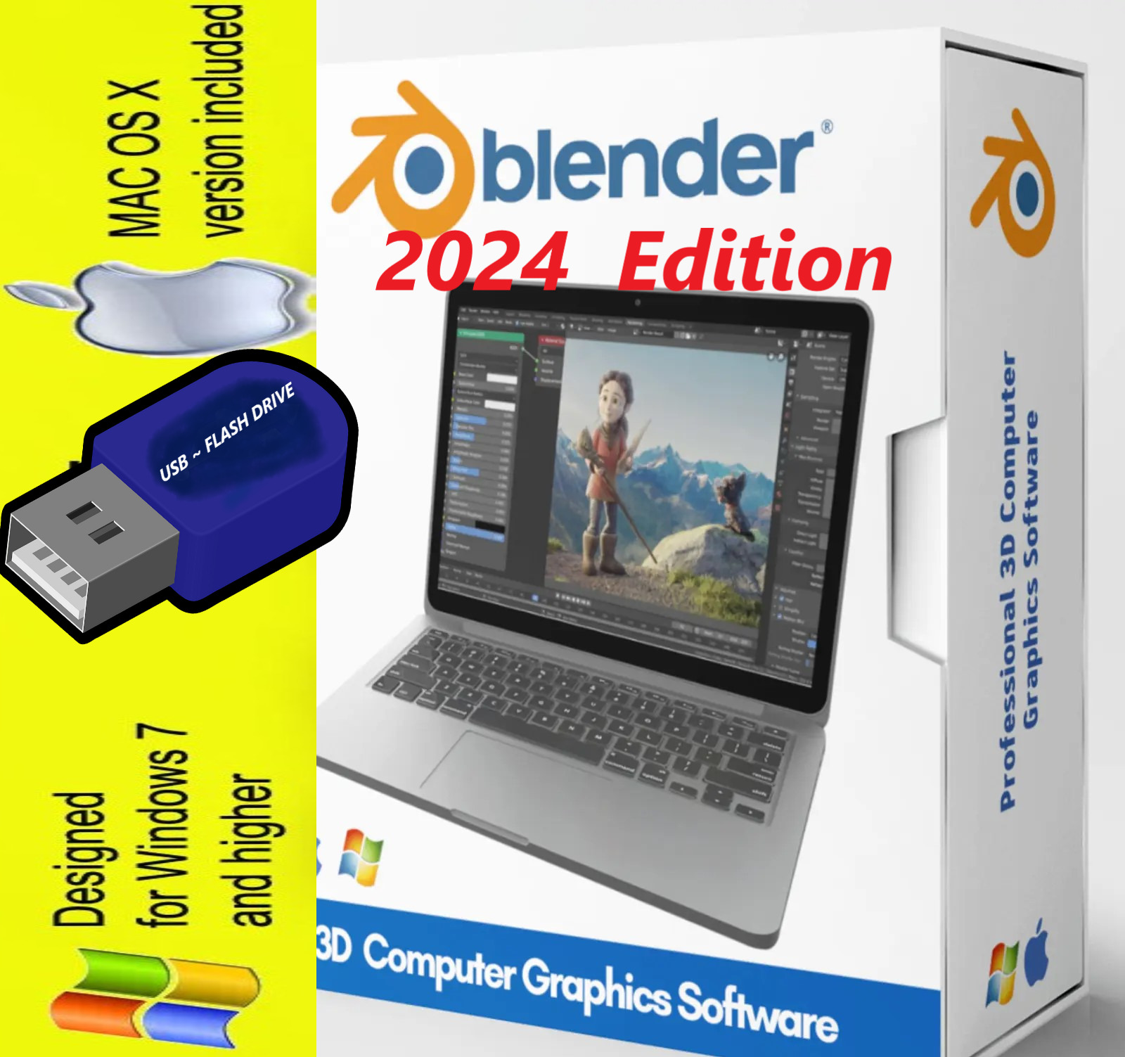 Blender 2024  3D Graphic Design Pro Animation & Video Game Creation Software USB