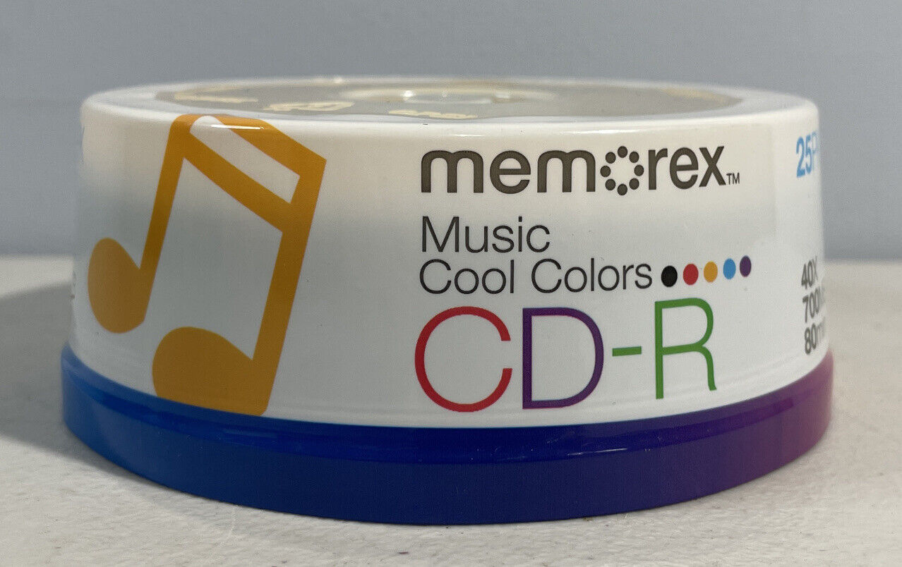 25Pk Memorex  Music Cool Colors Recordable CD-R 40x 700MB & 80Min Sealed New