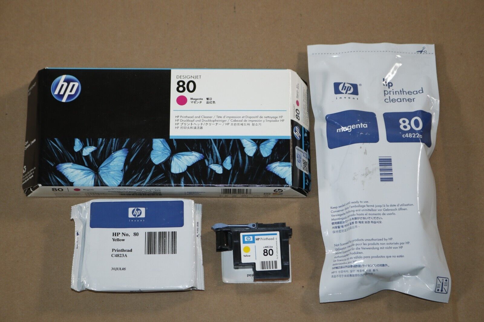 4 Open Genuine HP80 Design Jet 1000 , MMYY Ink Cartridges C4823A, C4822A