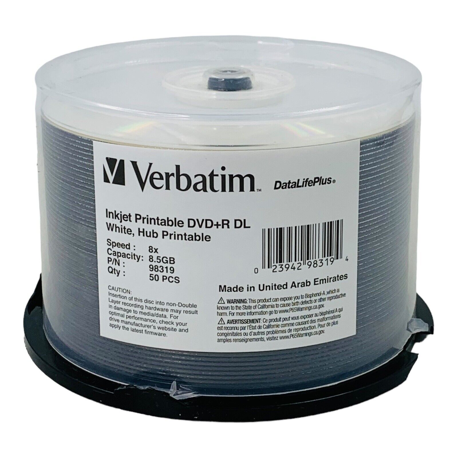 50 Disks Verbatim DVD+R DL 8.5GB 8X White InkJet Printable Hub Printable *Read*