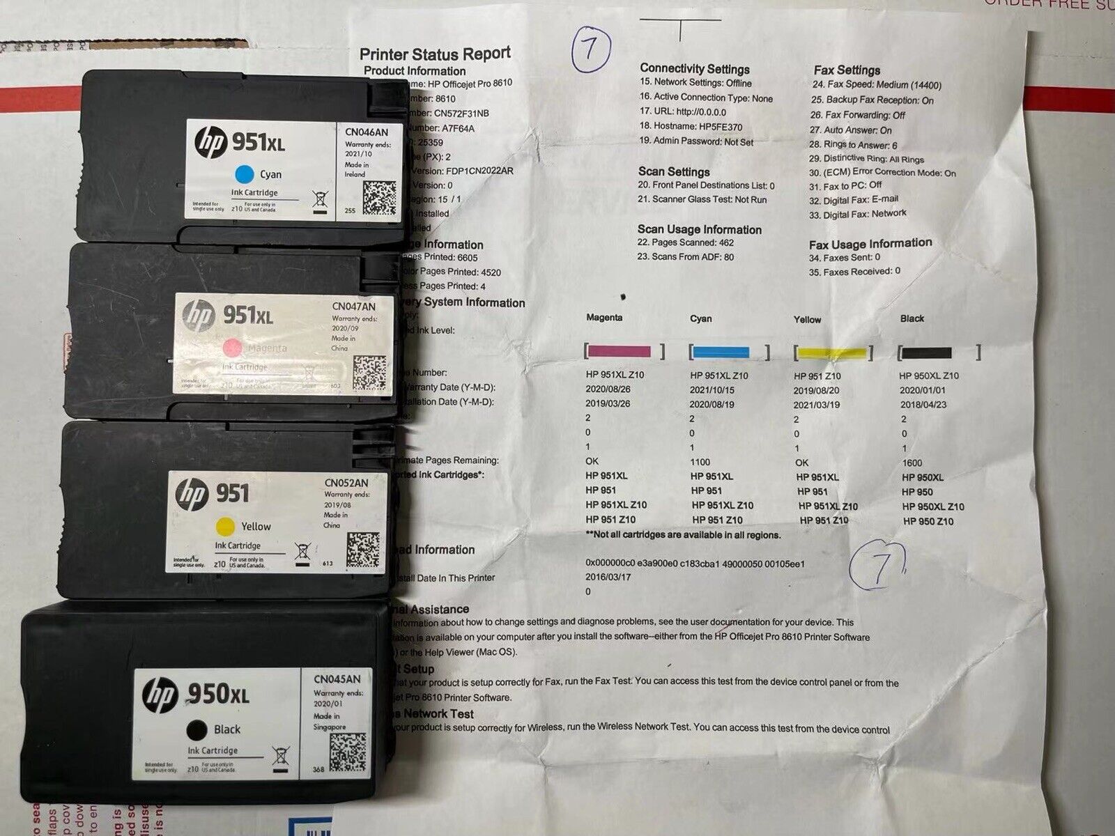 Set 4 Mostly New Genuine HP 950/951 XL BYCM   5,000 pages left.