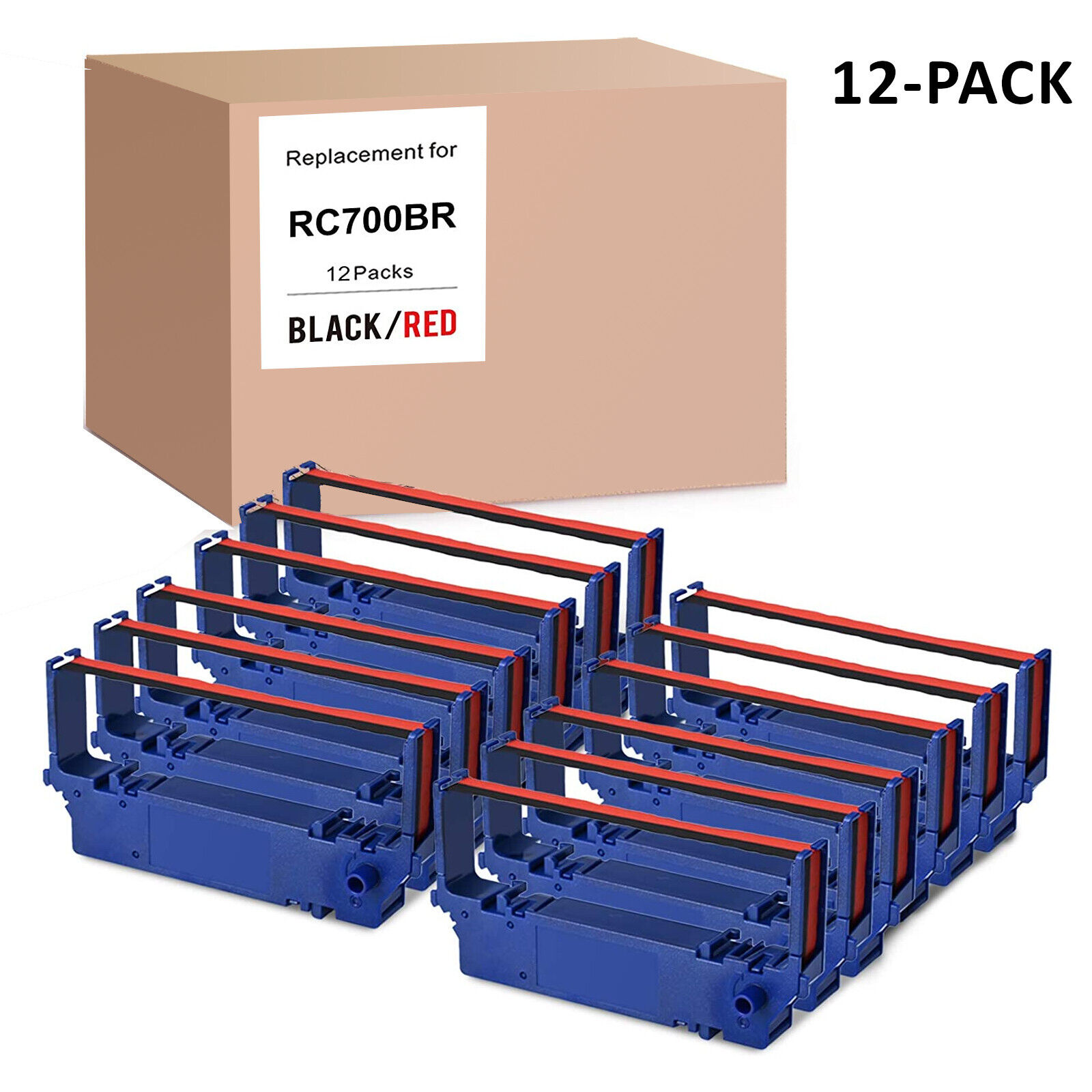 12 PACK For STAR SP-700 BLACK / RED Printer Ribbon Ink RC700BR, SP700, 712, 742