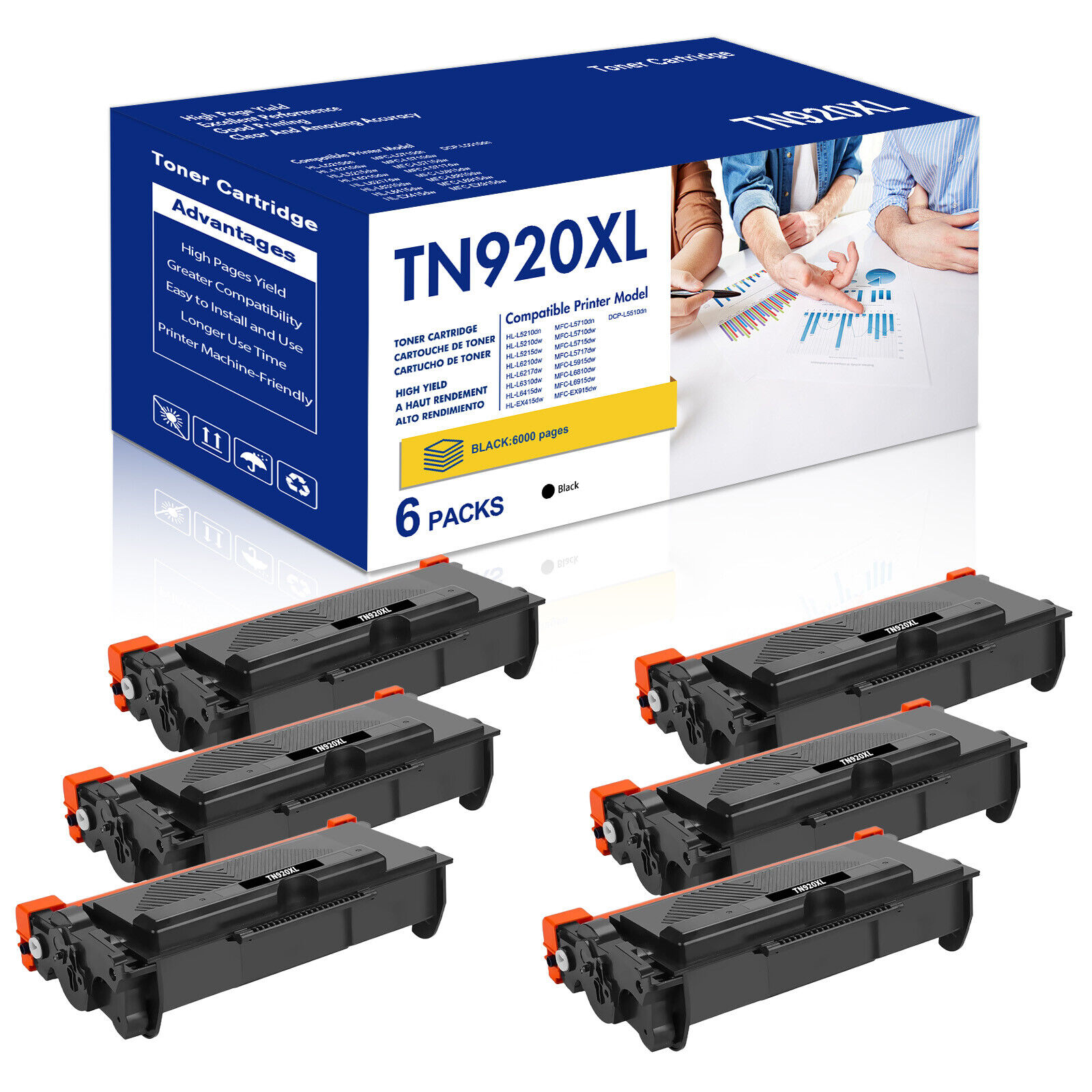 6PK TN-920XL TN920 Toner Cartridge Compatible for Brother HL-L5210DN MFC-L5715DW