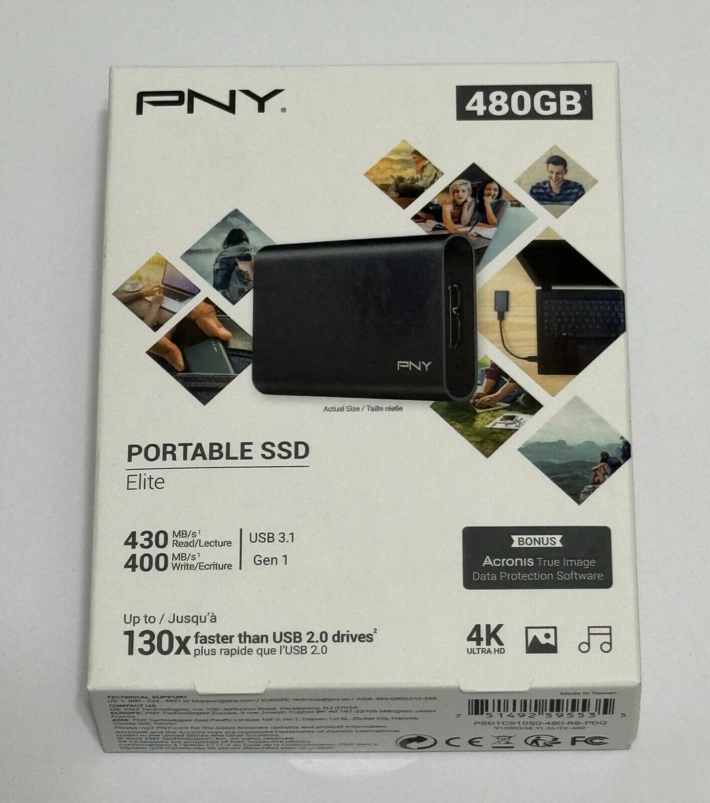 PNY 480GB Portable SSD Elite(PSD1CS1050480RBPDQ) External SSD USB 3.1 Sealed New