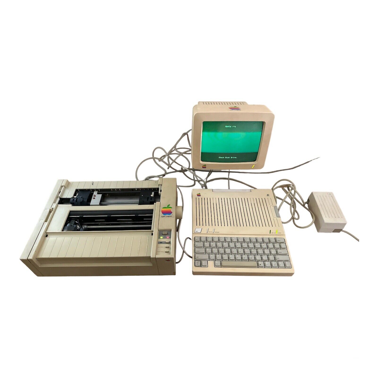 Vintage Apple IIc 2c Computer With Monitor & Printer