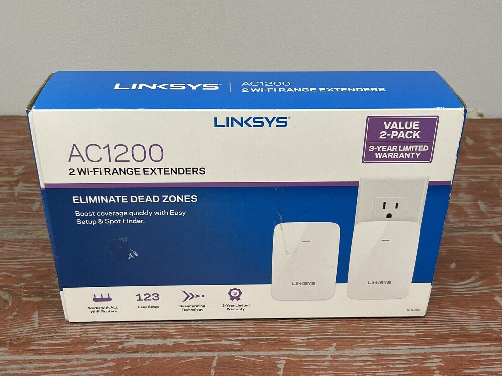 LINKSYS AC1200 Boost WIFI Range Extender 2-Pack, F5Z0692-2T.