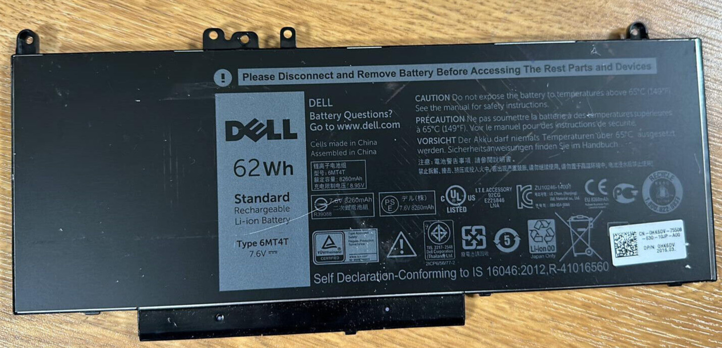 Lot Of 10 Dell 6MT4T Battery 7.6v 62Wh Li-ion Original Genuine OEM E5470 E5570